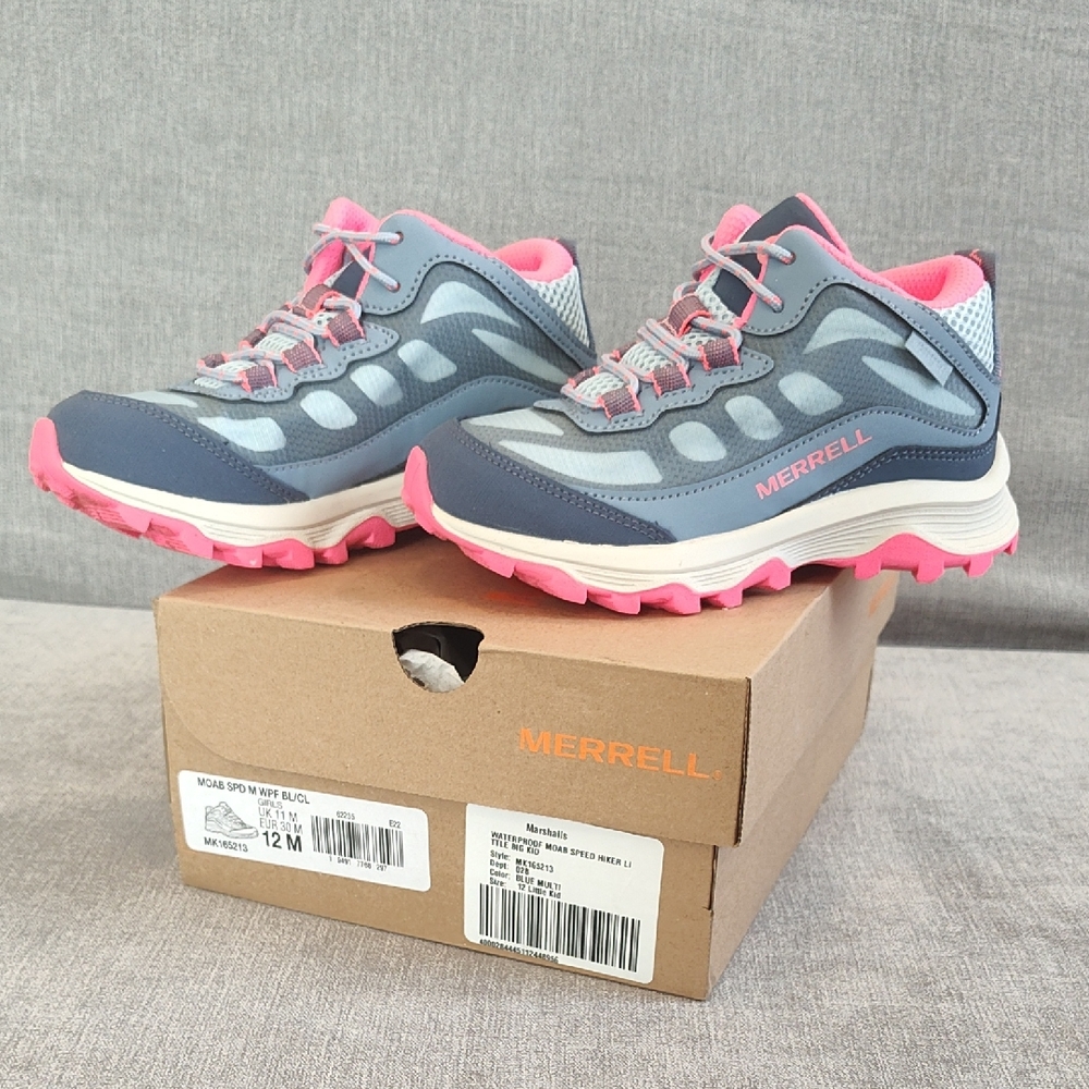 NEW Merrell Girls Waterproof Moab Speed Hiker Shoes Size 12